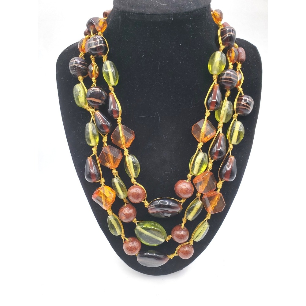 Gold Tone Boho 16-20" Triple Strand Colorful Stone Bead Necklace